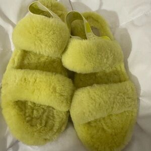 UGG Vibrant Yellow Fluffy Sandals Size 10